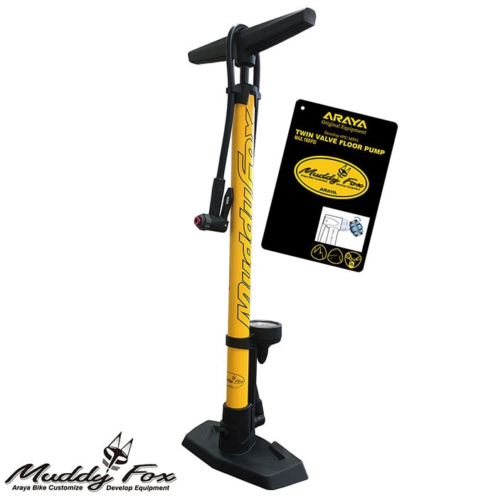  アラヤ MuddyFox Twin valve floor pumpアラヤ MuddyFox Twin valve floor pump